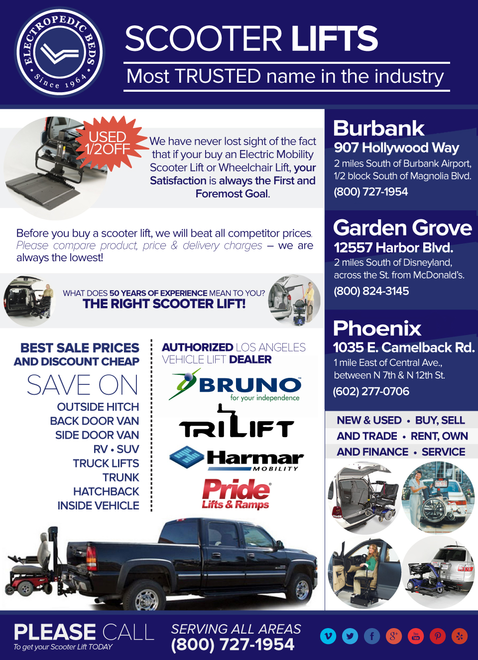 Burbank Electropedic scooter lift vehicle car truck trunk suv rv hatch back senior mobility are outside carrier hitches class 3 and 3