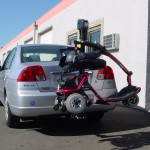 Burbank Electropedic TRILIFT Ultra Lite carrying a Golden Tech Liteway on a Honda Civic.