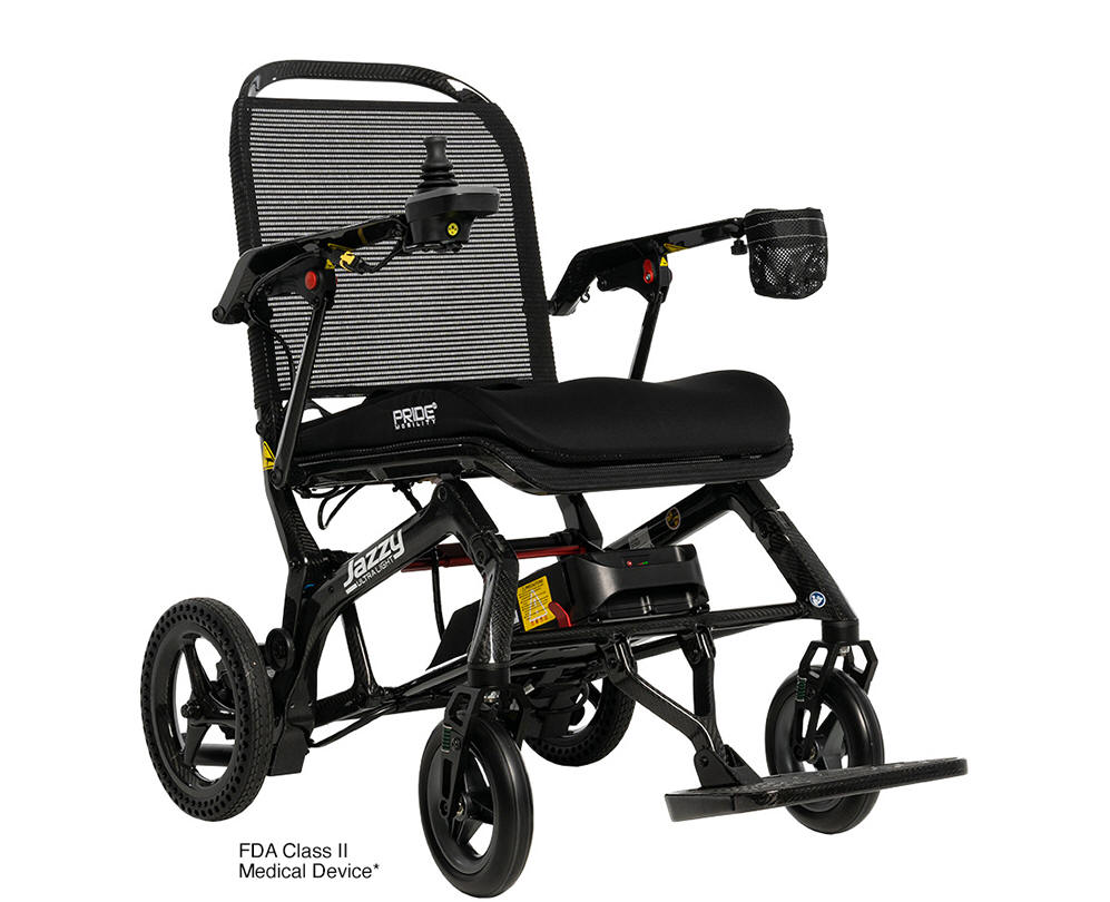 Burbank Pride Jazzy Carbon foldable wheelchairs that are lightweight